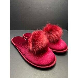 NEW Faryl by Farylrobin Red Velvet Pom-Pom Slippers - Women's Size 10M